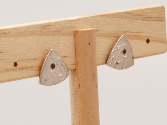 Vintage Ruby Stud Earrings in Sating Sterling Sil… - image 5