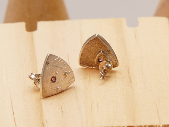 Vintage Ruby Stud Earrings in Sating Sterling Sil… - image 8