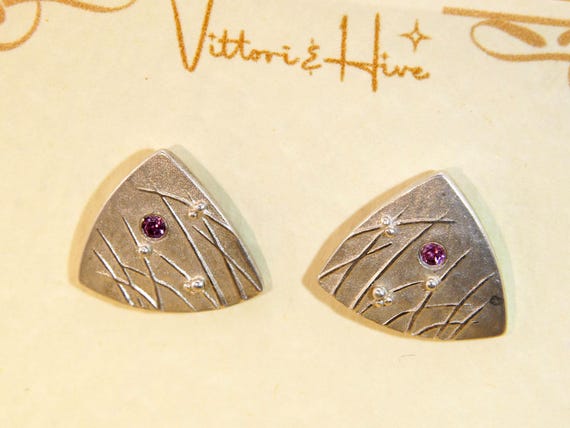 Modernist Ruby Geometric Triangle Stud Earrings i… - image 6