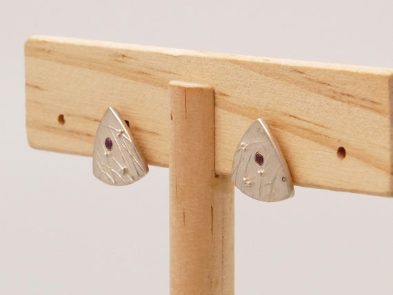 Vintage Ruby Stud Earrings in Sating Sterling Sil… - image 3