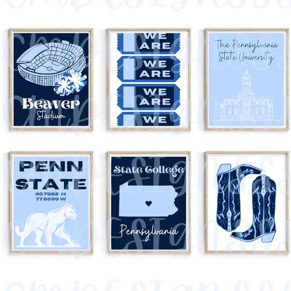 Penn State Digital Downloads | Navy Blue and White | College Dorm Room Prints | Pennsylvania | Bar Cart | Digital Prints | Instant Downloads