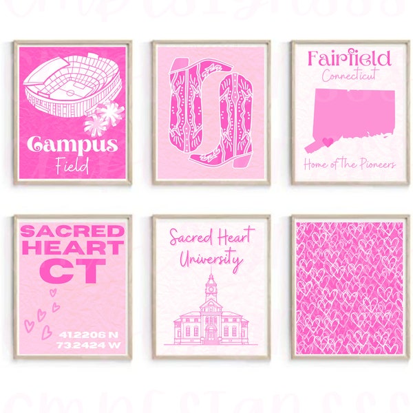 Sacred Heart University Digital Prints | SHU | College Prints | Dorm Decor | Hot Pink Light Pink | Apartment Decor | Bar Cart | Fairfield CT