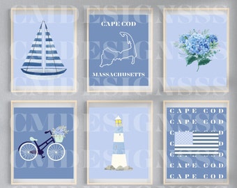 Cape Cod Digital Prints | Massachusetts | Coastal Grandma | Room Decor | Living Room Art | Instant Download | Blue White and Navy | Coastal