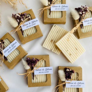 Gepersonaliseerde zeep gunsten bulk, bedankje bruiloftsgast, eco-vriendelijke minizeep voor vrijgezellenfeest, aangepaste lavendel doopcadeau