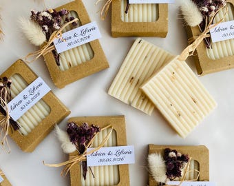 Personalized Soap Favors Bulk, Wedding Guest Thank You Gift, Eco Friendly Mini Soap for Bridal Shower, Custom Lavender Baptism Gift