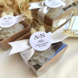 Wedding Favor For Guest, 30 Designs, 13 Ribbon Color, Engagement Candle Bulk Gift, Bridal Shower Party Favor, Customized Lotus Baptism Favor
