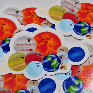 Hugging Solar System Sticker | Feel Good, Just Because, Cute, Kawaii Stickers