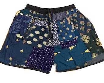 Elastischer Taillen-Patchwork-Necker / Rayon-Sommershorts / Strandshorts mit Taschen, weiche und bequeme Nachtmode-Shorts, Einheitsgröße