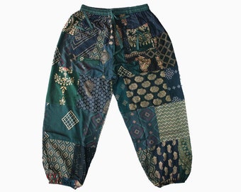 Pantalón Harem de Trabajo de Parche Verde Oscuro / Pantalón Harem de Mujer / Pantalón Harem de Yoga Unisex / Harem Hippie Boho de Tamaño Libre / Pantalones Harem Estilo Boho