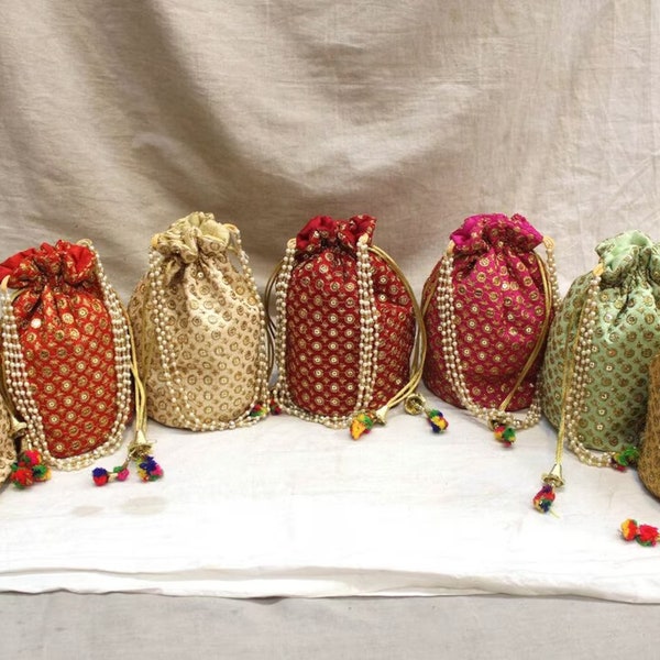 Lot Of 5-100 Indian Handmade Gifted Potli Bag, Drawstring Pouch Bag For Wedding Gift, Return Gift For Guests, indian handmade potli  Bag