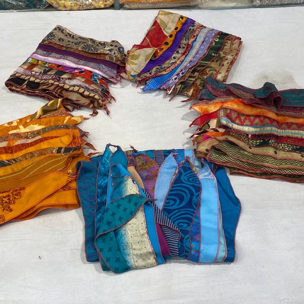 Patchwork Silk Scarf / Lot Of Indian Handmade Silk Patchwork Scarfs / Neack Wrap Recycle Silk Sari Scarf/ Multi Layer Designer Scarf For Her