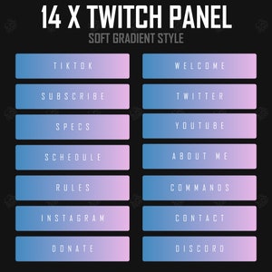 Twitch customizable &#39;Soft Gradient Style&#39; 14 Panels blue pink simple panels