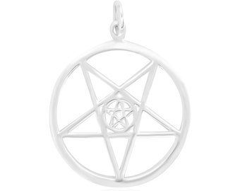 Enchanting Double Inverted Pentacle Pendant, Sterling Silver Witchy Necklace Wicca Charm Pagan Amulet