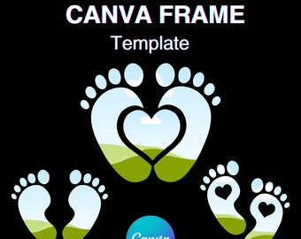 Marco de Canva con huellas de bebé, marco de fotos de regalo para bebé recién nacido, complete el suyo propio, agregue fondo, descargue fácilmente con arrastrar y soltar