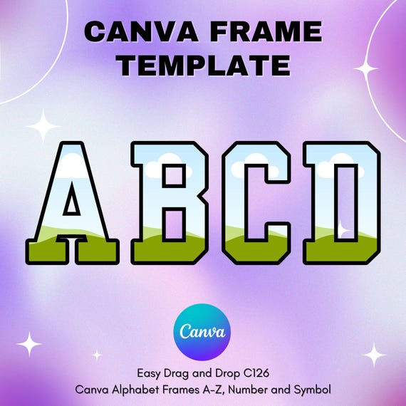 Canva Letters Frame, Canva Frame Alphabet Template, UPPERCASE and Numbers, Add Photo Letters Editable Canva Letters template_C126