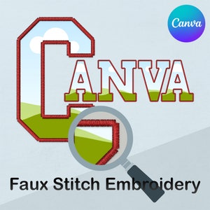 Faux Stitch embroidery Varsity Sports Canva Letters Frame Alphabet Template, UPPERCASE and Numbers, Editable Canva Letters template