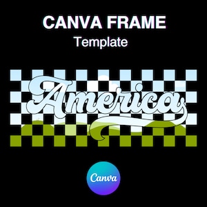 Checkered America Canva Frame Template, Vintage Patriotic Independence Day Fill Your Own, Add Background, Easy Drag and Drop Download