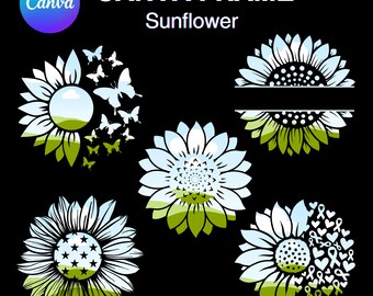 Sunflower Canva Frame Template Add Photo Frame Fill Your Own , Add Background, Easy Drag and Drop Download