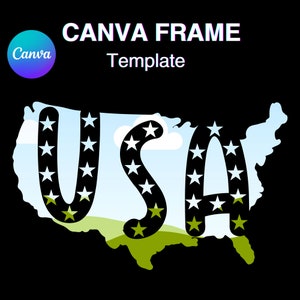 Amerikaanse kaart Canva Frame-sjabloon, ster VS patriottische onafhankelijkheidsdag Vul je eigen, achtergrond toevoegen, eenvoudig downloaden via slepen en neerzetten