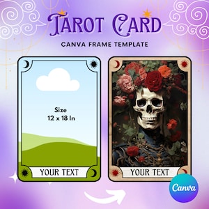 Tarot-Karte Canva Frame bearbeitbare Vorlage Erstellen Sie Ihre eigenen füllen, Hintergrund hinzufügen, einfach ziehen und ablegen Download Design4