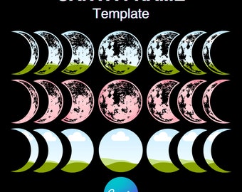 Lunar Phases Canva Frame Template, Moon Phases Boho Fill Your Own, Add Background, Easy Drag and Drop Download