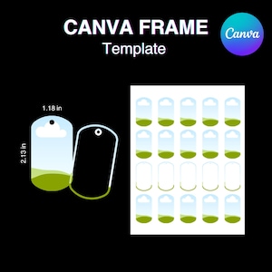 May include: A printable template for creating 18 custom gift tags. The tags feature a simple landscape design with a green field, blue sky, and white cloud. Each tag measures 1.18 inches wide by 2.13 inches tall.