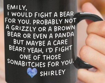 I'd Fight a Bear for You zwarte mok grappig cadeau voor broer, schoonzus, oom, tante, opa, neef, beste vriend, man of vrouw