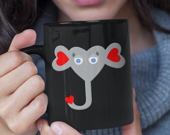Tazza con elefante carino, idee regalo per lei, tazza da caffè nera