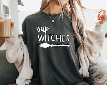 Camiseta de brujas, divertida camiseta de Halloween, camiseta con gráficos de bruja, atuendo de temporada espeluznante, idea de regalo de bruja, linda camiseta de fiesta de Halloween