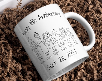 カスタムファミリーマグカップ｜結婚18周年記念ギフト｜夫または妻への名入れ磁器カップ｜ユニークなクリスマス＆誕生日ギフト
