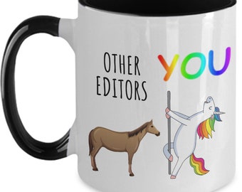 Taza divertida de editor para regalo de editor, taza de café de editor, taza de unicornio, las mejores ideas de regalo de editor, taza de editor