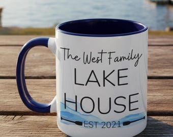 Personalized Lake House Mug | Custom Year  Coffee Cup | Cabin Accessories | Christmas and Family Name Reunion Gift Cup