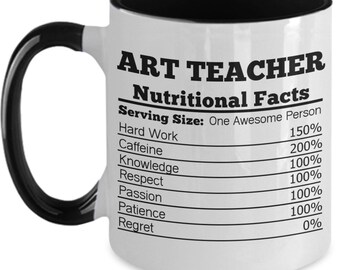 Taza de datos nutricionales del profesor de arte para regalos de profesor de arte para el profesor de arte taza de café profesor de arte cumpleaños profesor de arte Navidad