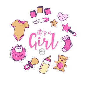 Newborn Baby Digital Design to use for Gender Reveal, Baby Shower Decorations. Pregnancy Announcement. Gender Reveal. Pink.