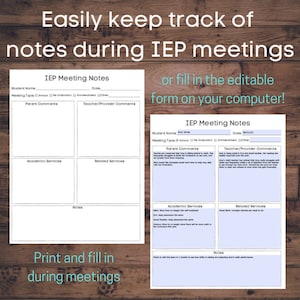 IEP Meeting Note Tracker (Fillable)