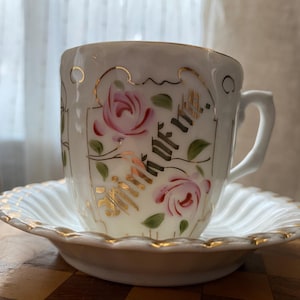 Vintage German &quot;Think of Me&quot; Teacup and Saucer