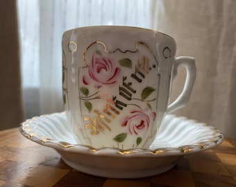 Vintage German "Think of Me" Teacup and Saucer
