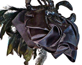 Striking Scorpion Black Satin Victorian Elegance Headband , “Hat” The Striking Scorpion, Satin & Feather Elegance Headband  main image 2