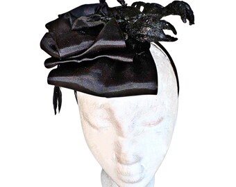 Striking Scorpion Black Satin Victorian Elegance Headband , “Hat” The Striking Scorpion, Satin & Feather Elegance Headband  main image 3