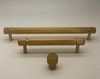 Coleção hexagonal de maçanetas de latão em ouro maciço, maçanetas de latão, maçanetas de latão, maçaneta de porta de armário, ferragens para móveis, 150 mm 250 mm