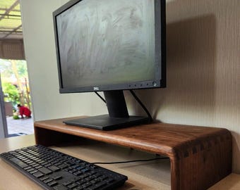 Solid Walnut Monitor Stand – Curved Wooden Desktop Riser for Desk