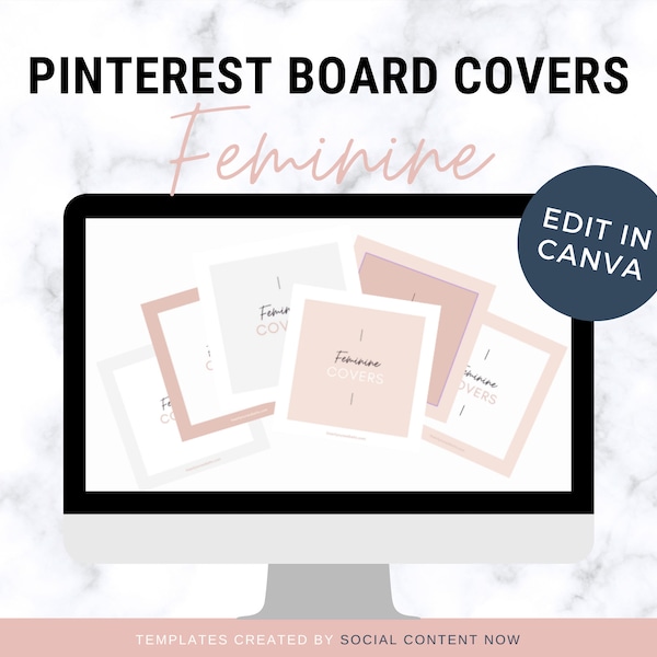 Pinterest Board Covers | Feminine Design | Customizable Canva Template | Digital Download | Pinterest Marketing | Pinterest Templates