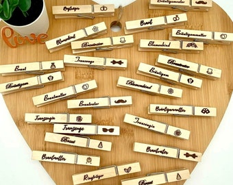 Wedding clothespin set/wedding glupperl/clothespin with engraving/wedding engraving/wooden clips/name tags/wedding accessory