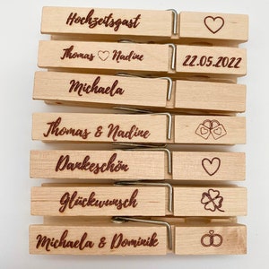 Wäscheklammer mit Wunschgravur / Holzklammer / Name / Wäscheklammer mit Text / alle Anlässe / Hochzeit / Gäste / individuell /personalisiert Schrift 3