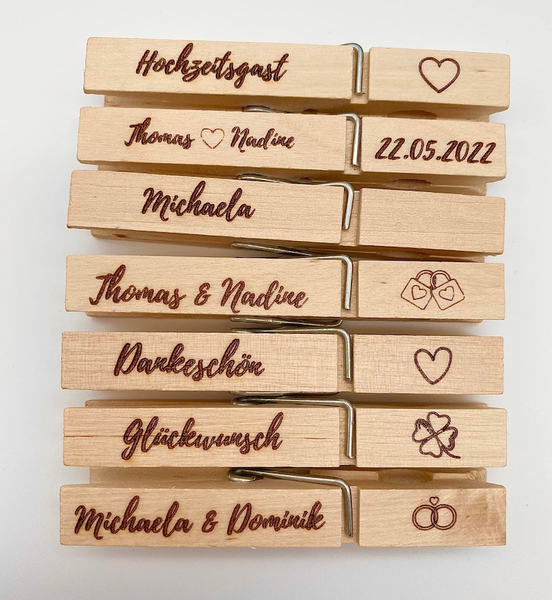 Clothespin with desired engraving / wooden clip / name / clothespin with text / all occasions / wedding / guests / individual / personalized Schrift 3