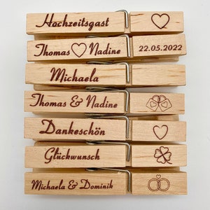 Clothespin with desired engraving / wooden clip / name / clothespin with text / all occasions / wedding / guests / individual / personalized Schrift 2