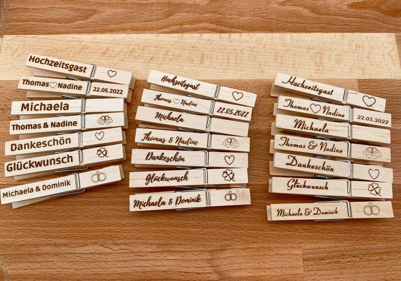 Clothespin with desired engraving / wooden clip / name / clothespin with text / all occasions / wedding / guests / individual / personalized image 2