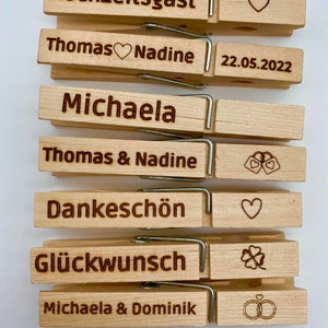 Wäscheklammer mit Wunschgravur / Holzklammer / Name / Wäscheklammer mit Text / alle Anlässe / Hochzeit / Gäste / individuell /personalisiert Bild 3