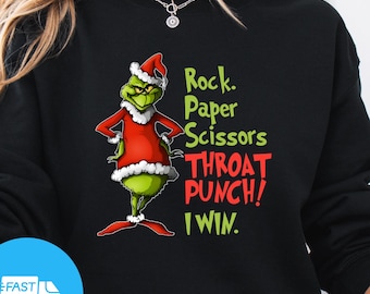 Camiseta de Piedra, Papel o Tijera - Camiseta de Monstruo Navideño - Camiseta Navideña Adorable - Camiseta de Película Navideña - Camiseta Divertida de Navidad