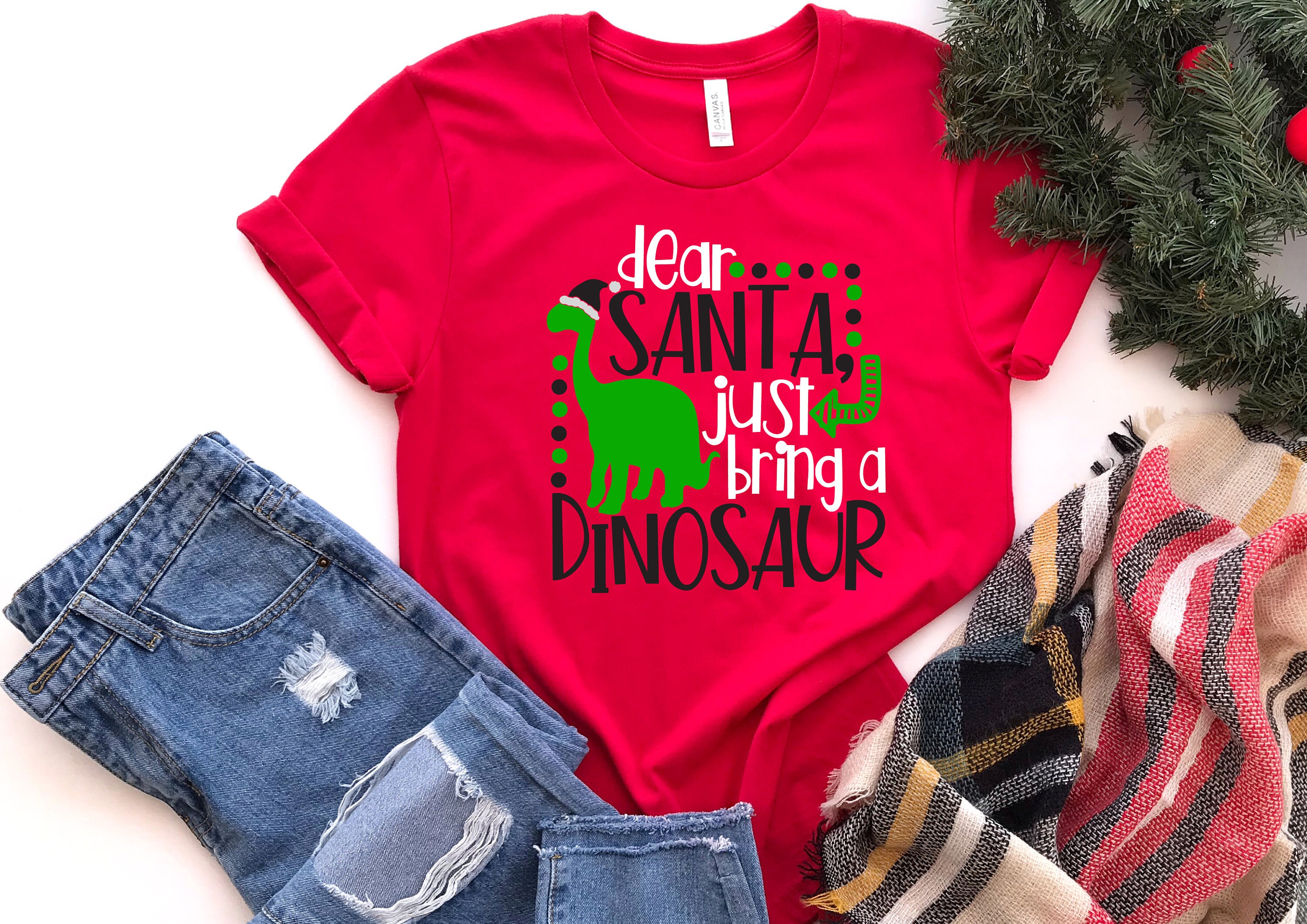 Discover Dear Santa Just Bring A Dinosaur Tshirt | Christmas Baby Bodysuit | Dinosaur Shirt for Girl, Boy | Kid Toddler Tee | Infant Clothing